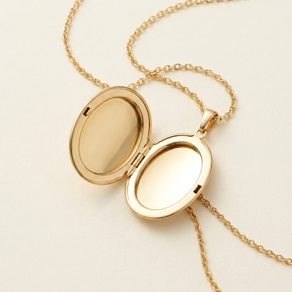 TAORMINA Locket Necklace — locket open showing photo frames